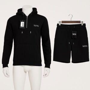 890 Black Hoodie Sweater and Shorts Set